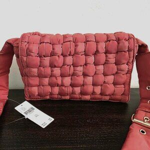 NWT Anthropologie Woven Puffy Fabric Crossbody Bag, Red